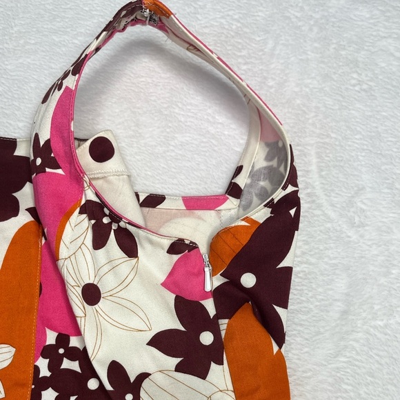 Noviello Bloom Orange Brown Floral Knee Length Cotton Bow Party Dress Y2K size 8 - Picture 10 of 13